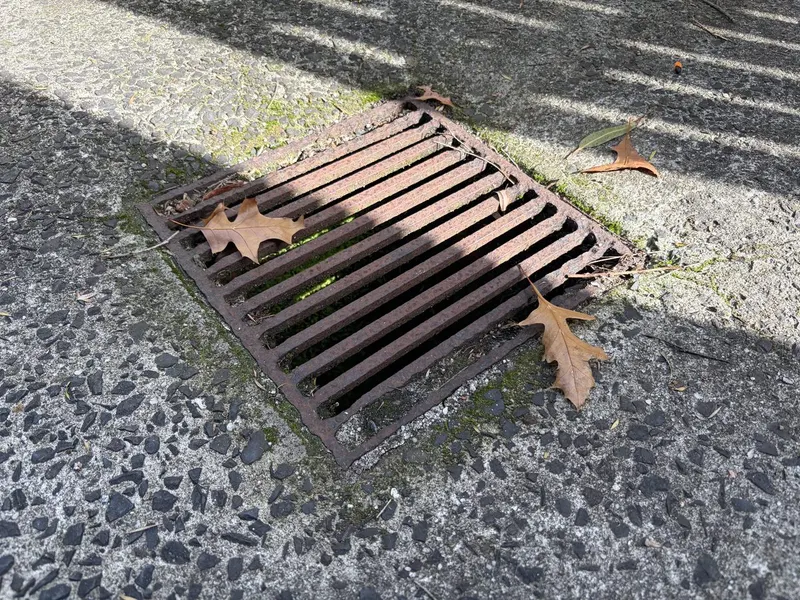 The original drainage grate, rusted through